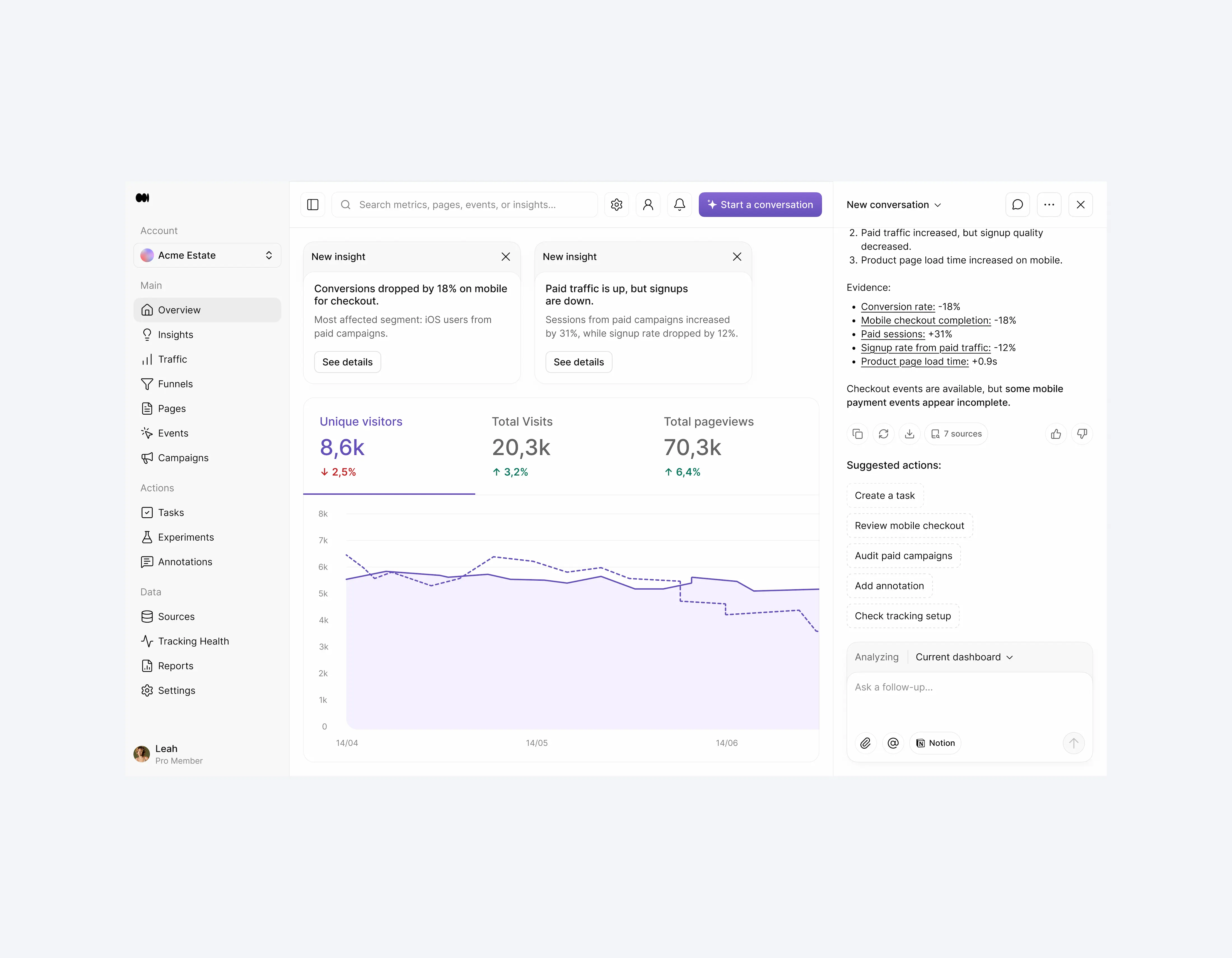 Analytics dashboard interface